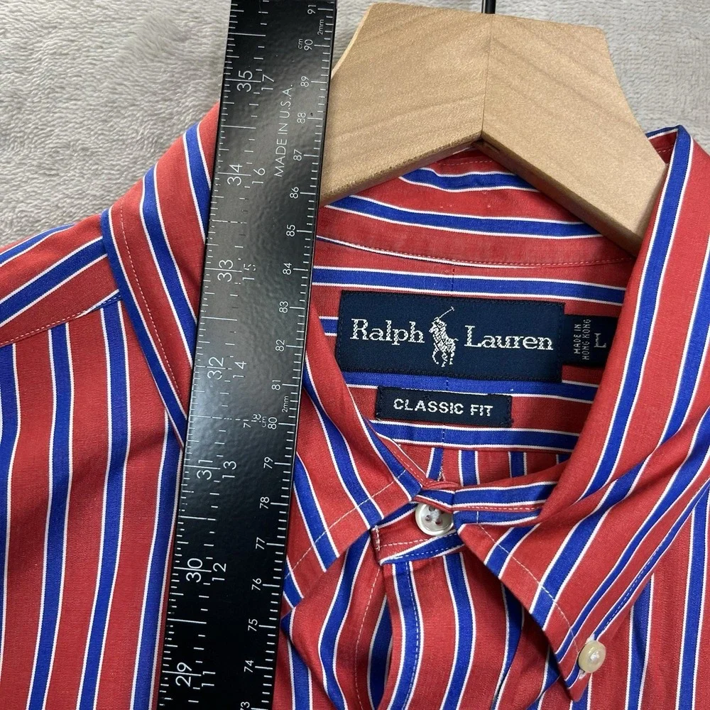 Ralph‎ Lauren Shirt Mens L Striped Red Blue White Classic Fit VTG
